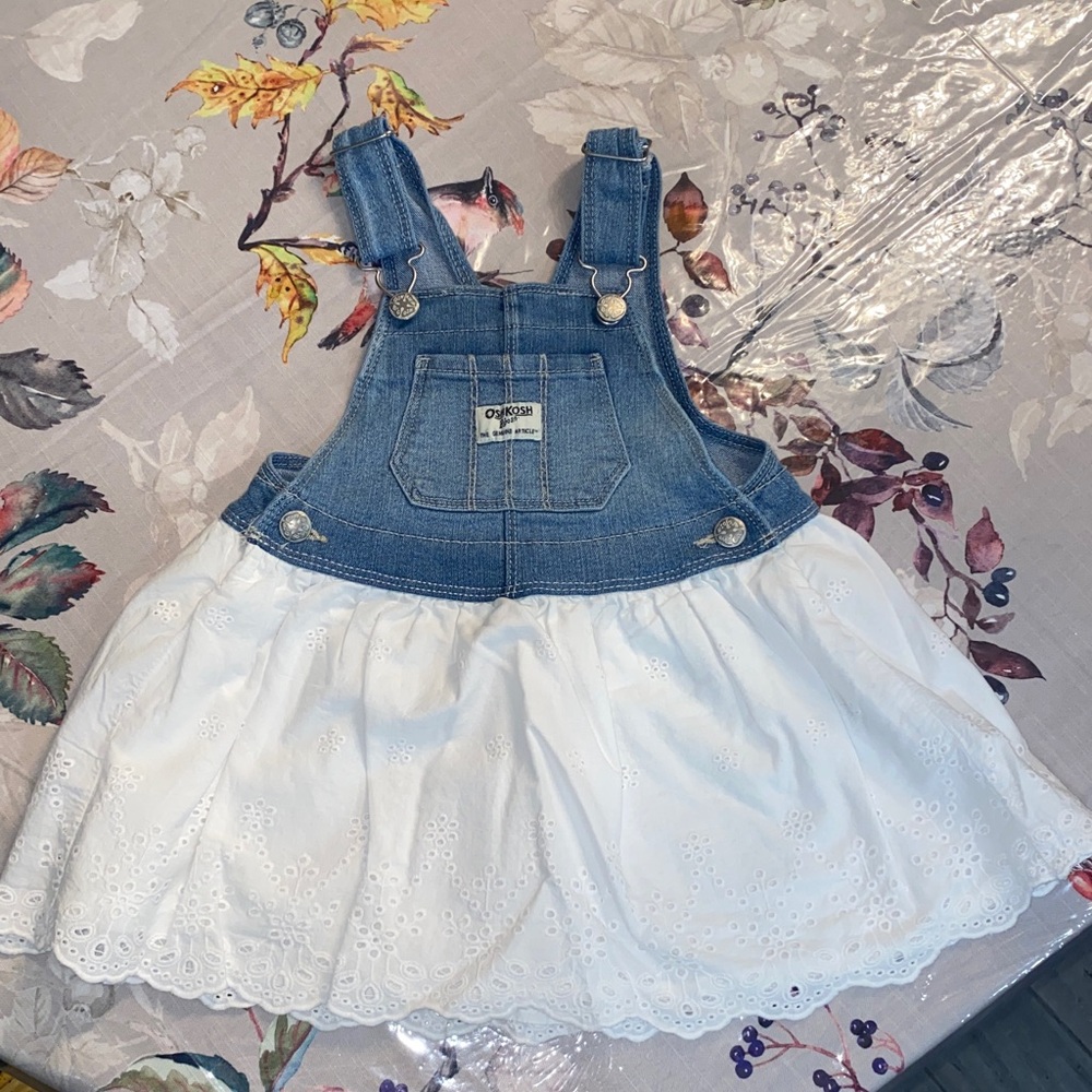 OshKosh B'gosh Denim and White Toddler Overall Dress 2T